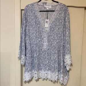 Chelsea & Theodore Blue and White Lace Tunic